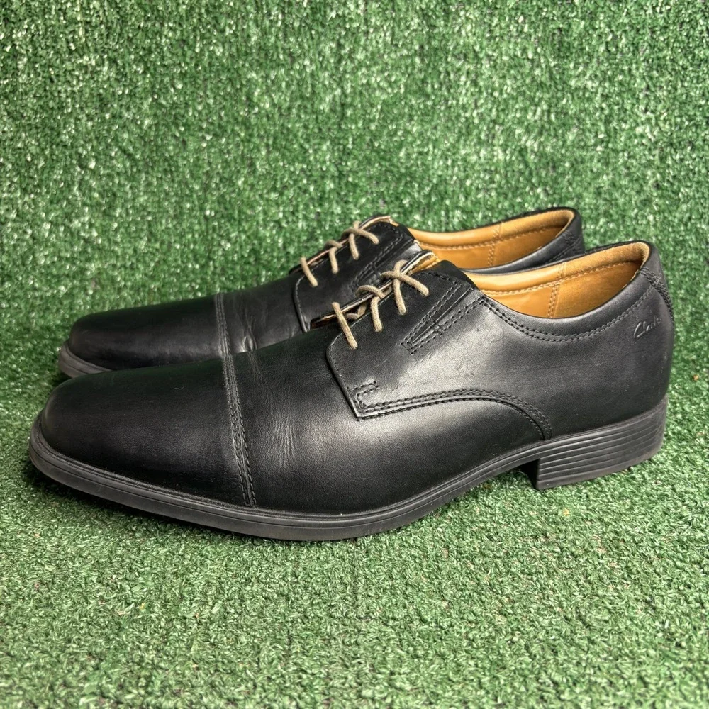 Clarks Tilden Cap Leather Ultimate Comfort Formal Oxford Dress Shoe Black Men 11